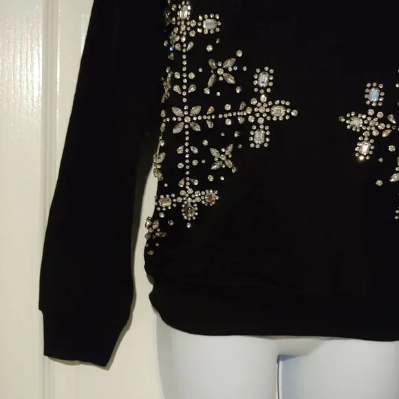 Hemant & Nandita Womens Black Handmade Blingy Sparkly Crystals Sweatshirt XS - Picture 3 of 14